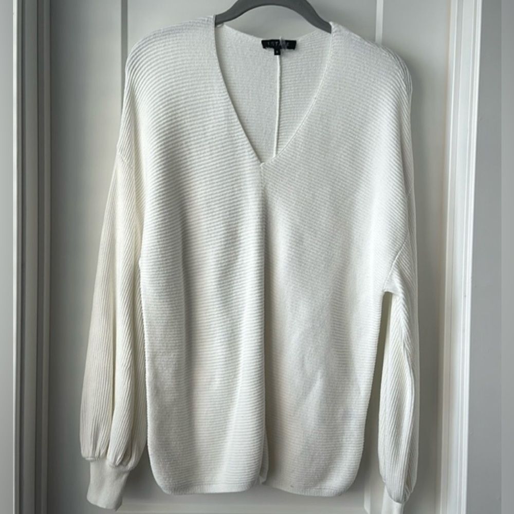 1.State Sweater Womens Size Large White Ribbed Balloon Sleeve Knit